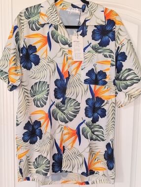 Apt. 9 Men’s White Tropical Floral Button-Down Shirt - Blue & Orange
